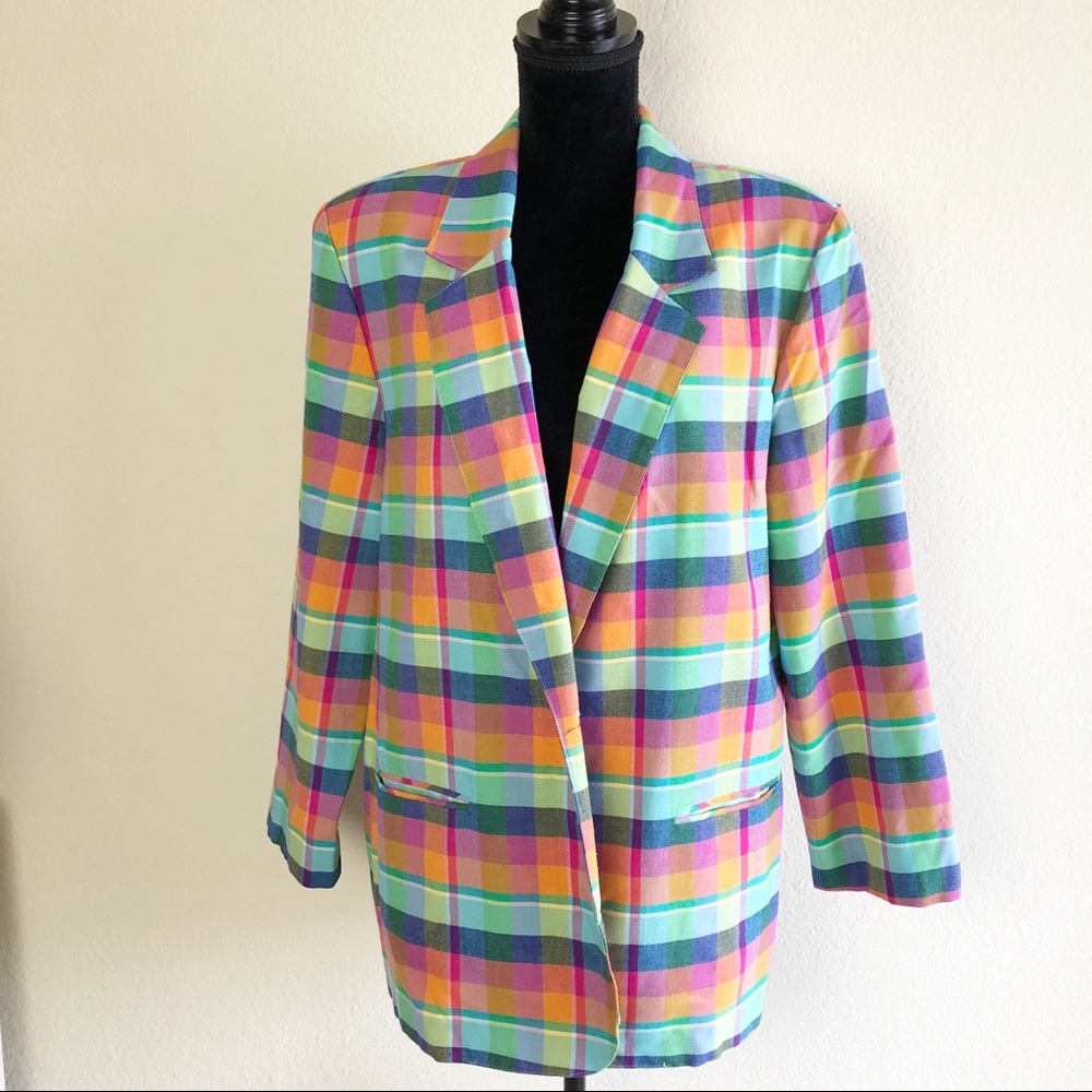 VTG Retro Blazer Multicolored Checkered Long